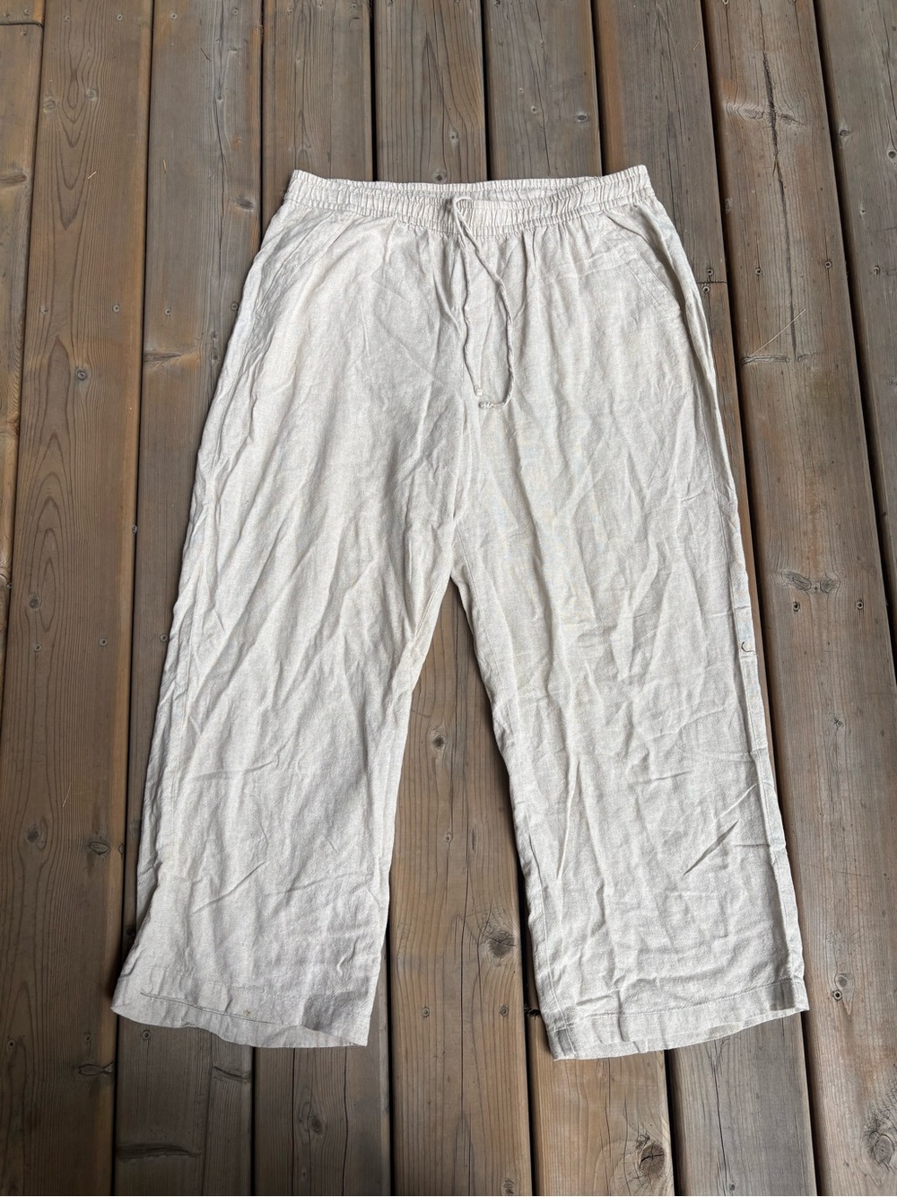 Drawstring Wide Leg Linen Pants with Pockets
